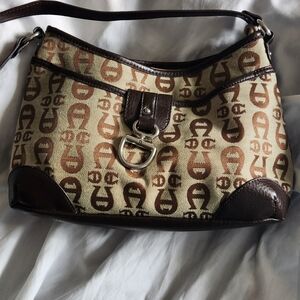 Etienne Aigner Brown and Tan Monogram Shoulder Bag